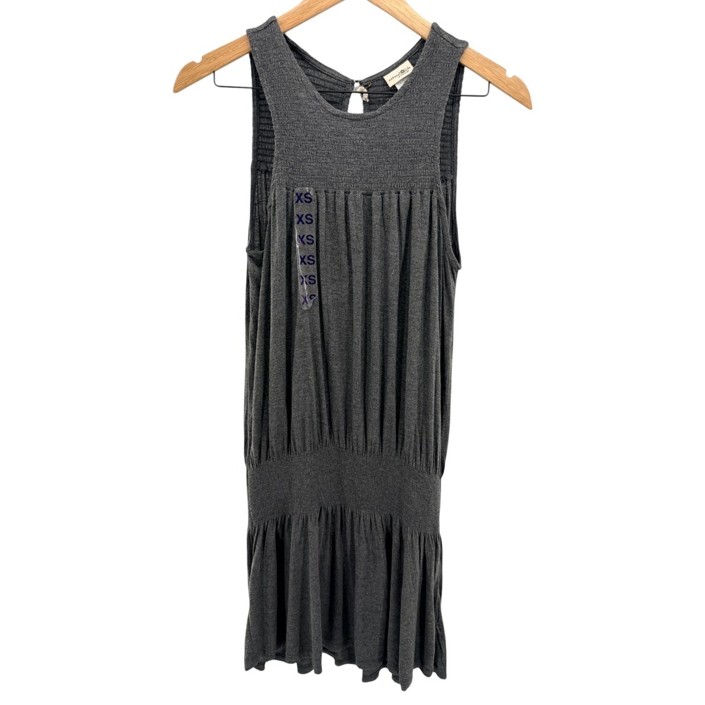 Natural Life Charcoal Gray Smocked Drop Waist Dress Sleeveless Ruffle Hem XS NWT